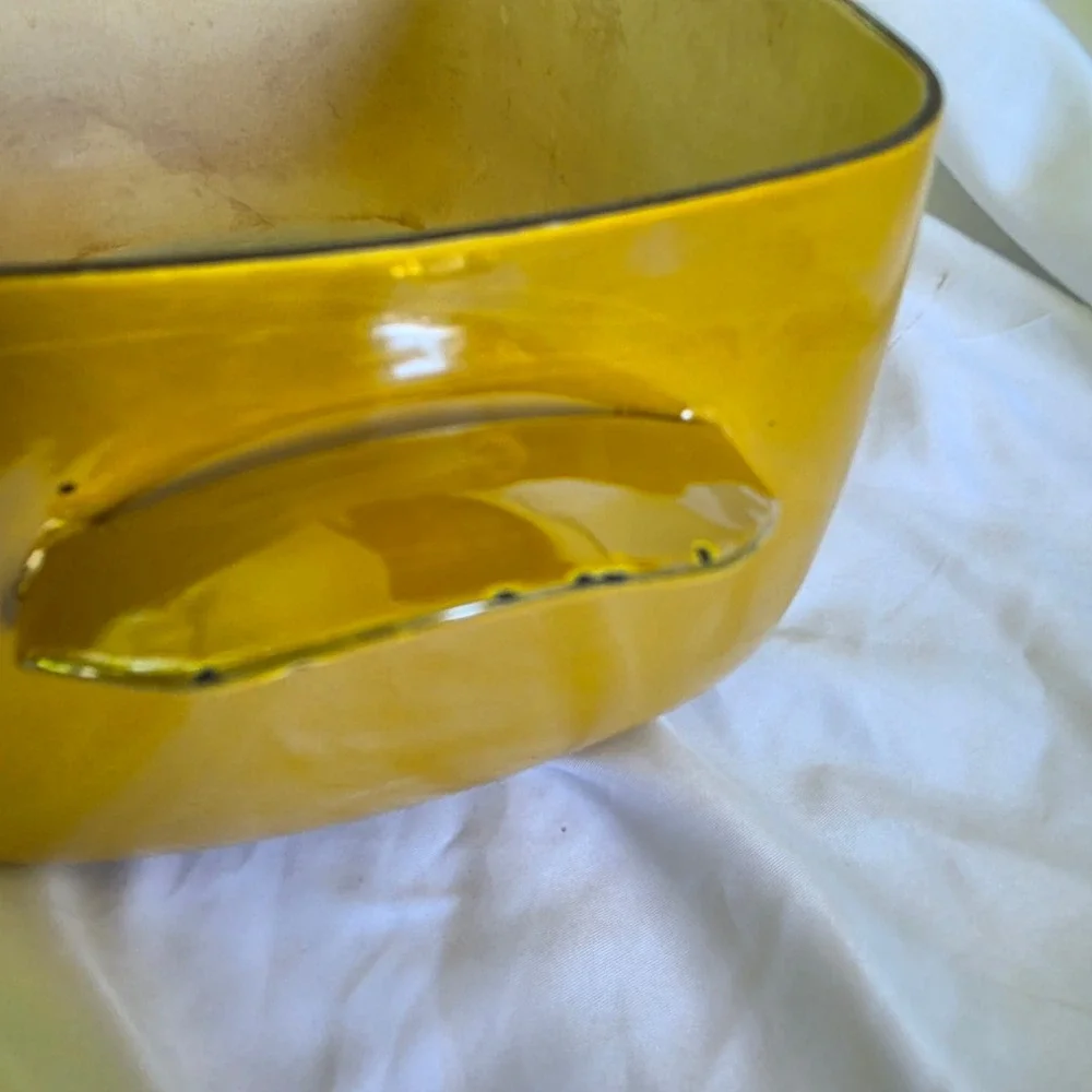 Vintage Mustard Yellow Enameled Cast Iron Rectangular Dutch Oven Roaster Lid - Picture 4 of 15